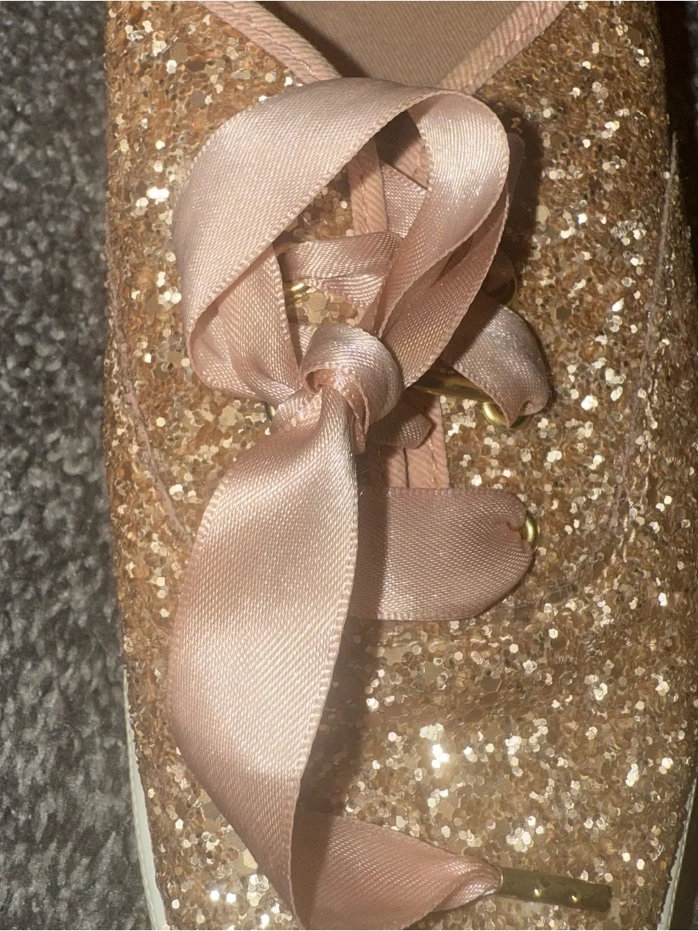kate spade Rose Gold Glitter Ribbon Sneakers